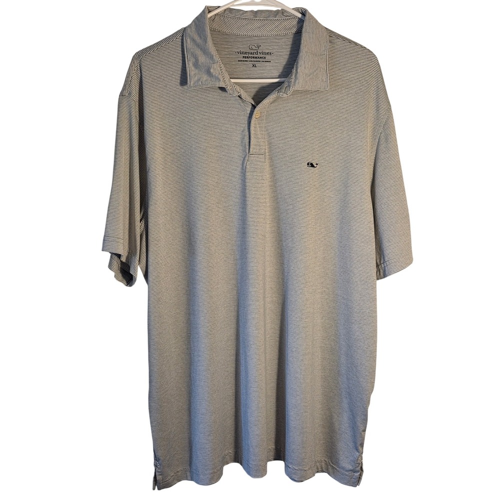 Vineyard Vines Performance Polo Mens XL Gray Striped Excellent Short Sleeve